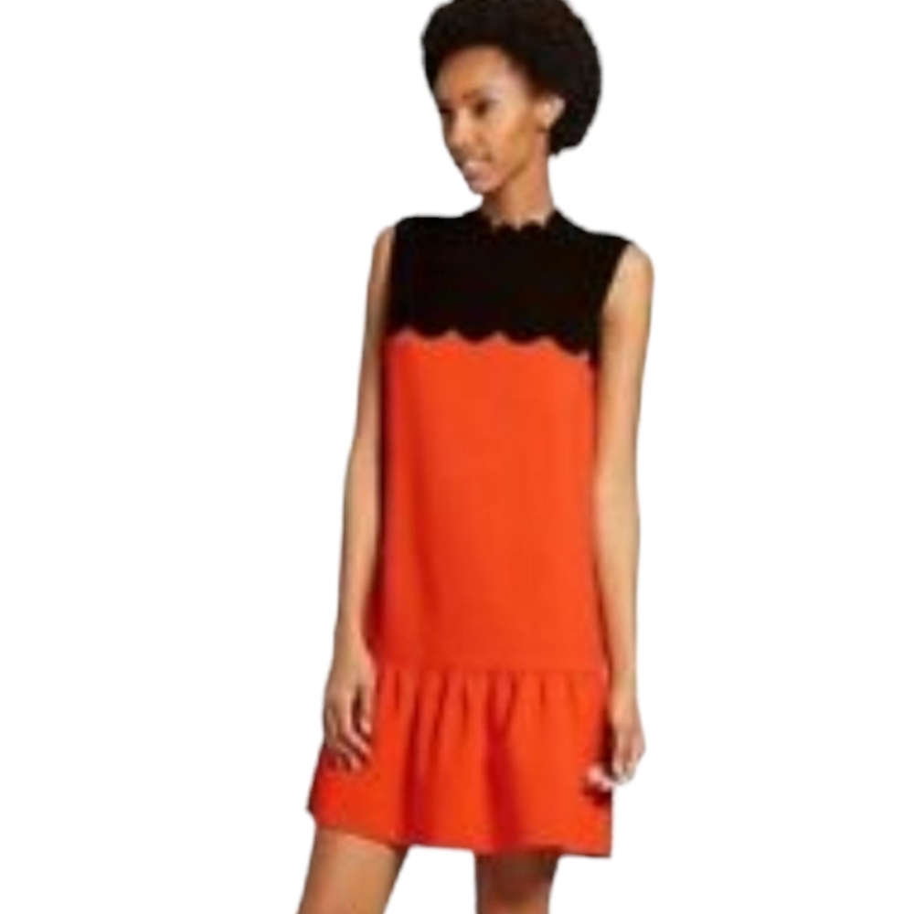 VICTORIA BECKHAM For Target Orange Black Scallop Sleeveless Drop Waist Dress XS